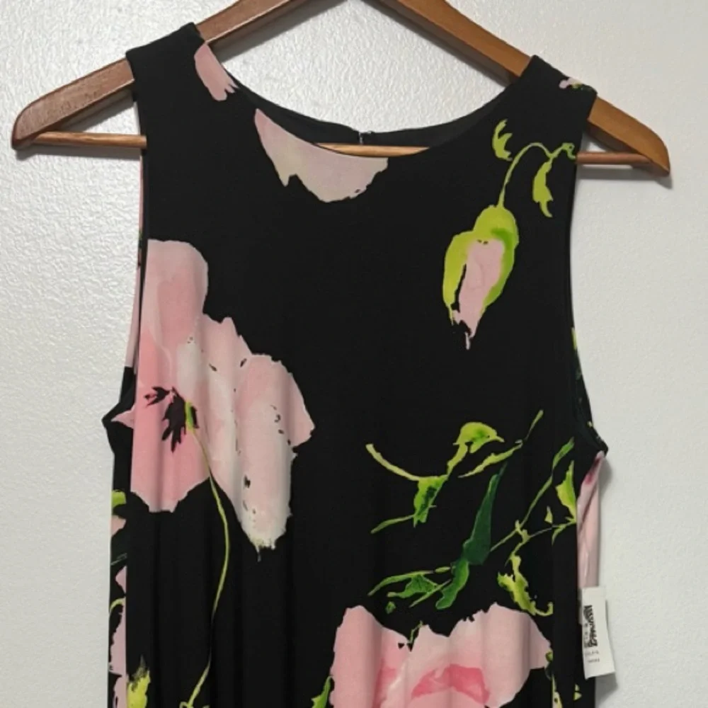 Anne Klein Sleeveless A-Line Floral Dress Women’s 8 NWT Flowy Chic Peony Black